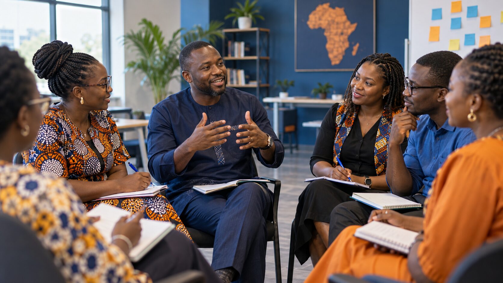 Formateur africain échangeant avec des professionnels de l’éducation
