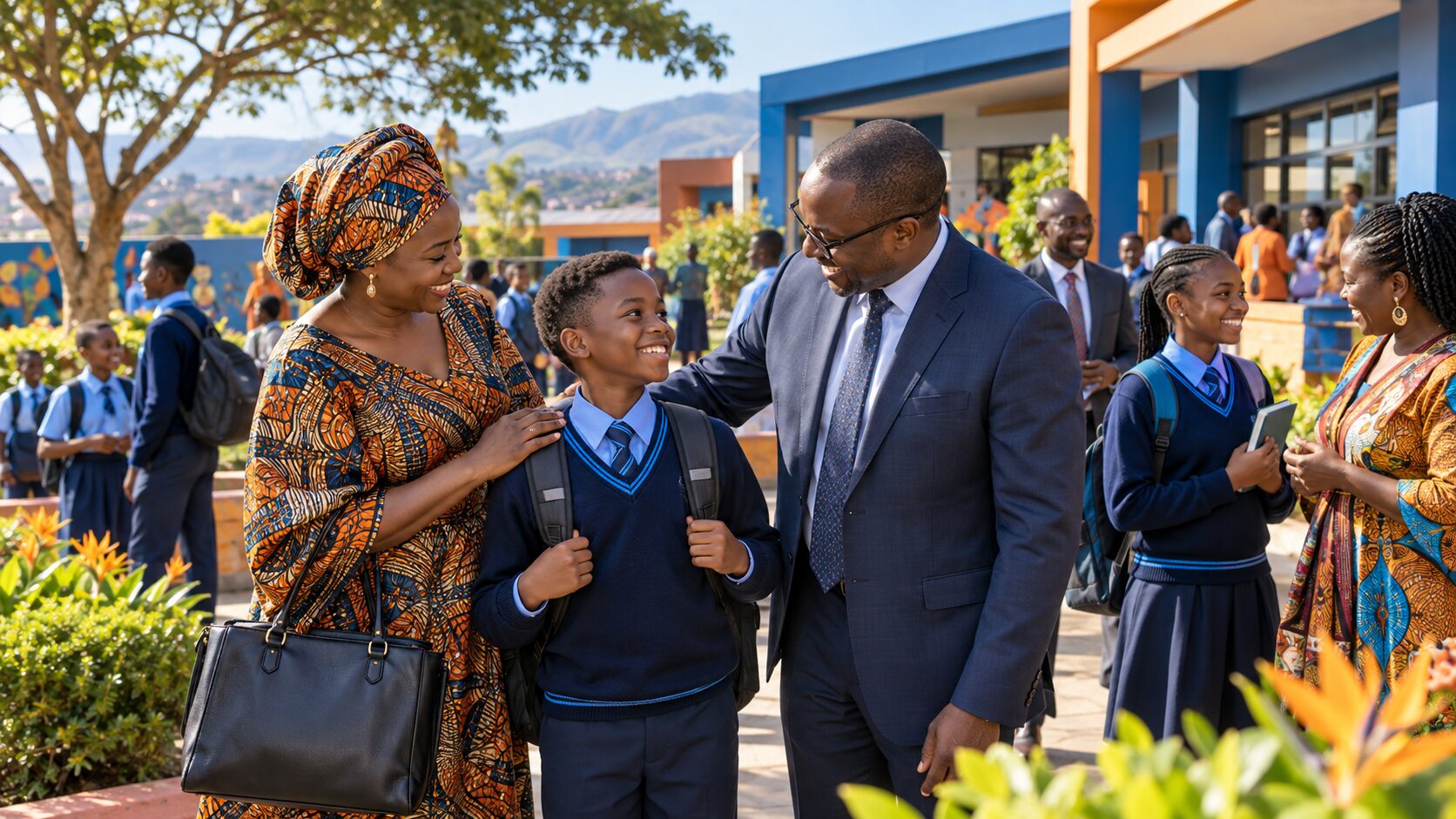 Parents, responsables et élèves réunis dans une école africaine